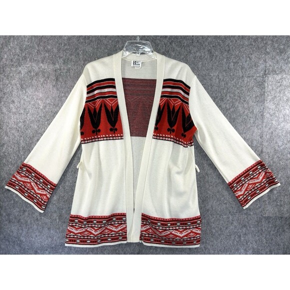 Vintage 70s Orange Southwest Aztec Boho Knitted Cardigan Sweater Size XL - Picture 1 of 9